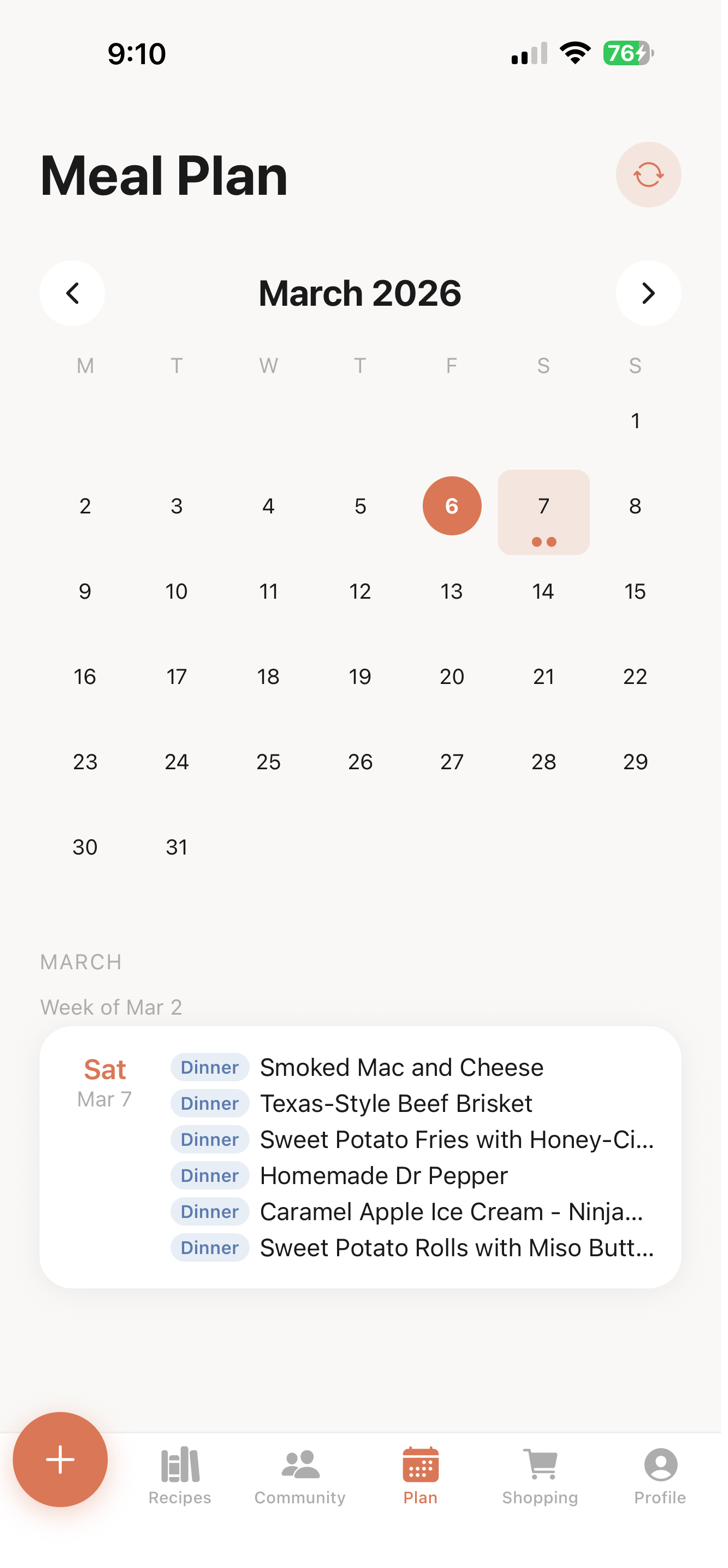 Meal planning calendar